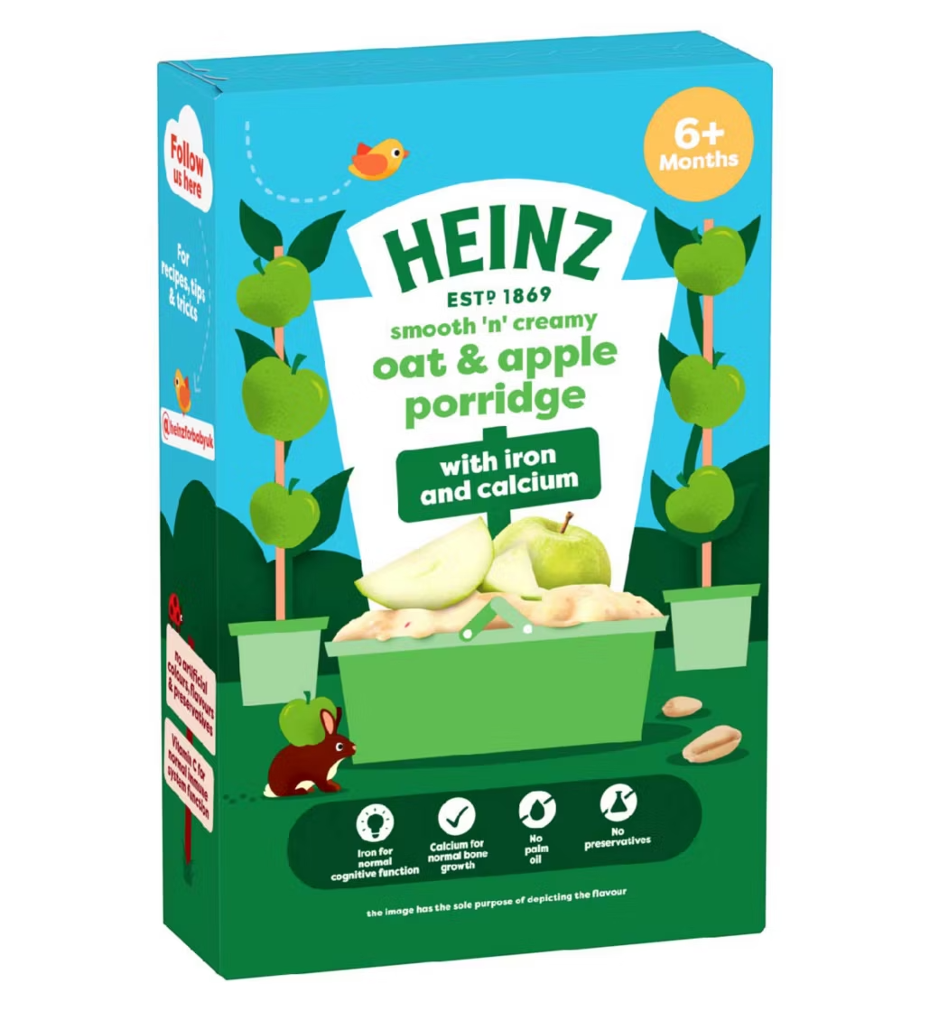 Heinz Oat and Apple Porridge Baby Food Cereal Box 6+ Months 125g
